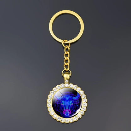 12 Constellation Keychain Fashion Double Side Cabochon Glass Ball Keychain Zodiac Signs Jewelry For Men For Women Birthday Gift