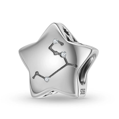 Plain Silver Zircon Lines 925 Sterling Silver 12 Zodiac Signs for Charm Beads Fit Original Bracelet Diy Jewelry Accessories