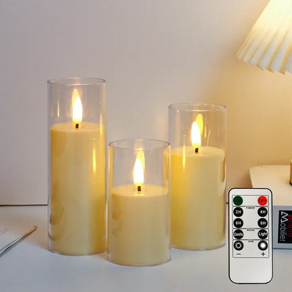 Led Electronic Candles Light Flameless Remote Timer Flickering Lamp Clear Acrylic Glass Battery Powered Wedding Party Christmas
