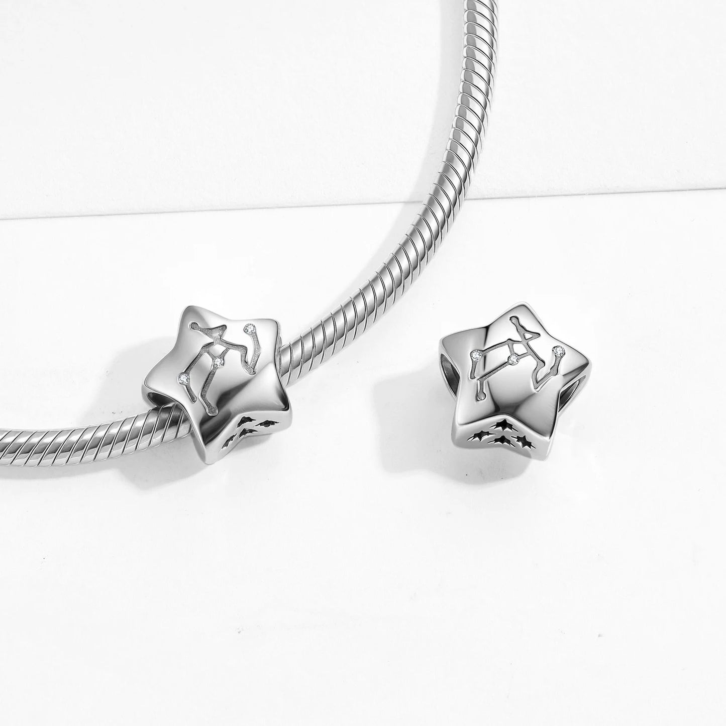 Plain Silver Zircon Lines 925 Sterling Silver 12 Zodiac Signs for Charm Beads Fit Original Bracelet Diy Jewelry Accessories