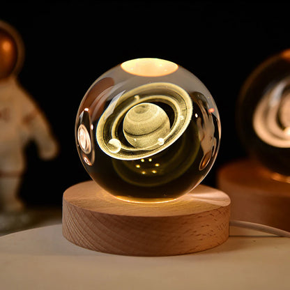 6cm 3D Crystal Ball Decoration 2024 Astronomy Solar System Planets Moon Astronaut LED Balls Home Snow Glass Globe Decorations
