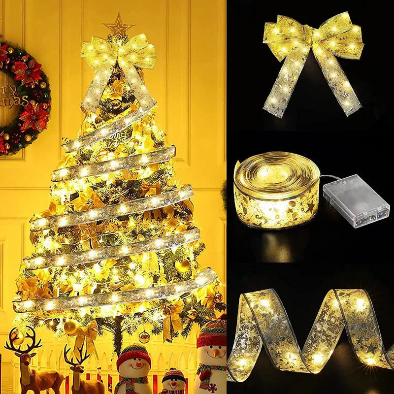 Indoor String Lights Battery Operated Christmas Ribbon with Lights Christmas Tree Accessories Decoration for Christmas New Year