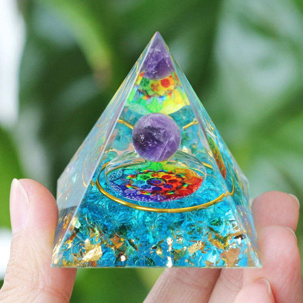 Natural stone amethyst crystalEnergy Generator Orgone Pyramid for E-Energy Protection Healing meditation orgonite crystal chakra