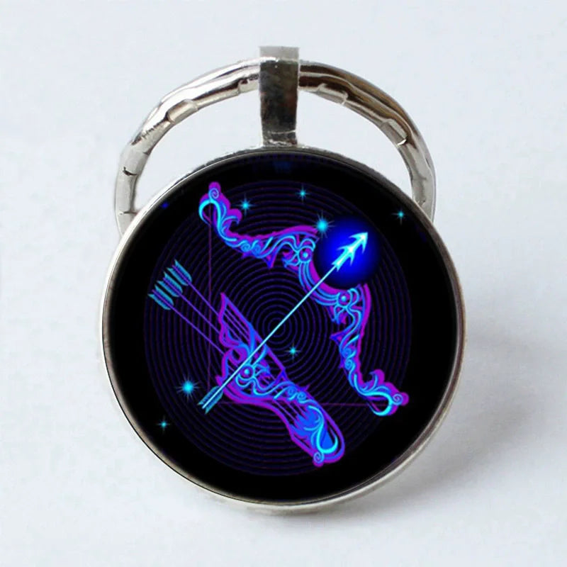 Zodiac Sign Key Chain Constellation Pendant Double Face Keyring Key Holder for Astrology Lovers