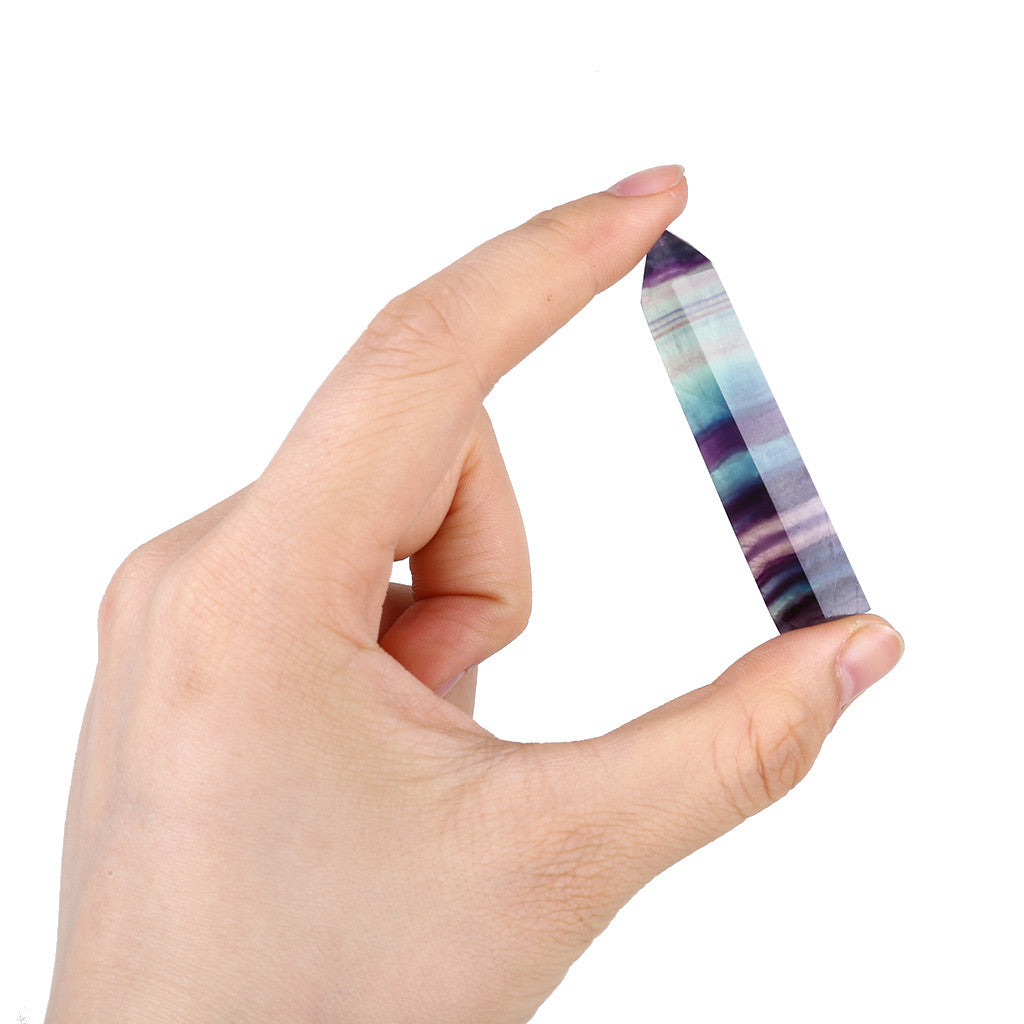 Natural Fluorite Crystal Colorful Striped Fluorite 4-7CM Quartz Crystal Stone Point Healing Hexagonal Wand Treatment Stone