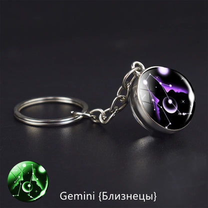 12 Constellation Key Ring Starry Sky Luminous Zodiac Keychain Glass Ball Key Chain Accessories Pendant Key Chain Gifts