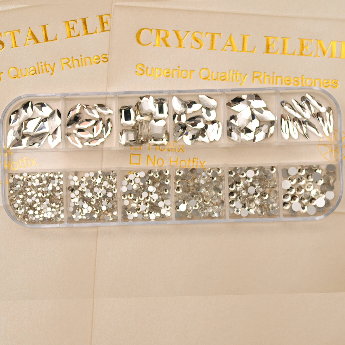 12 Grids Clear Mixed Sizes Nail Art Rhinestones Crystal 3D Glitter Non Hotfix Diamond Decoration Nail Parts Accessories