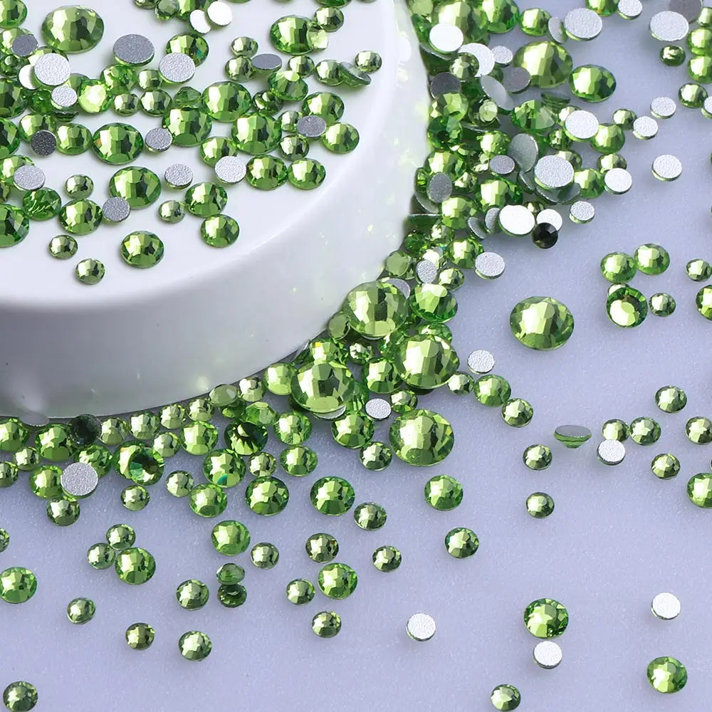 SS3-SS20 Mix Size Glitter Glass Round Rhinestones Silver Bottom Non Hotfix Small Size Crystal For Nail Art Clothes Decoration