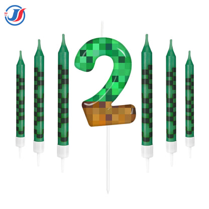 7Pcs Pixel Miner Birthday Cake Candles Topper for Pixel Theme Party Anniversary Party Video Game Party Supplies for Boys Girls