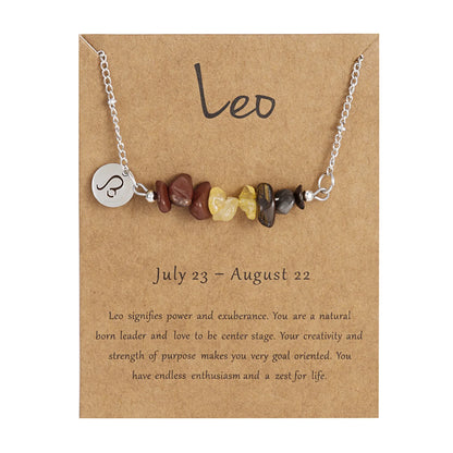 12 Zodiac Signs Constellation Charm Natural Crushed Stone Beaded Necklace for Men Women Couple Choker Virgo Leo Libra Jewelry