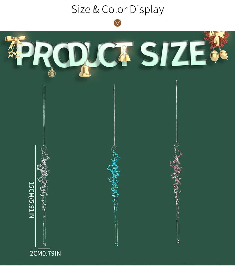 12 Pieces of Crystal Acrylic Spiral Ice Strip Decorations for Christmas Trees, Winter Fairyland Chandeliers and Other Items