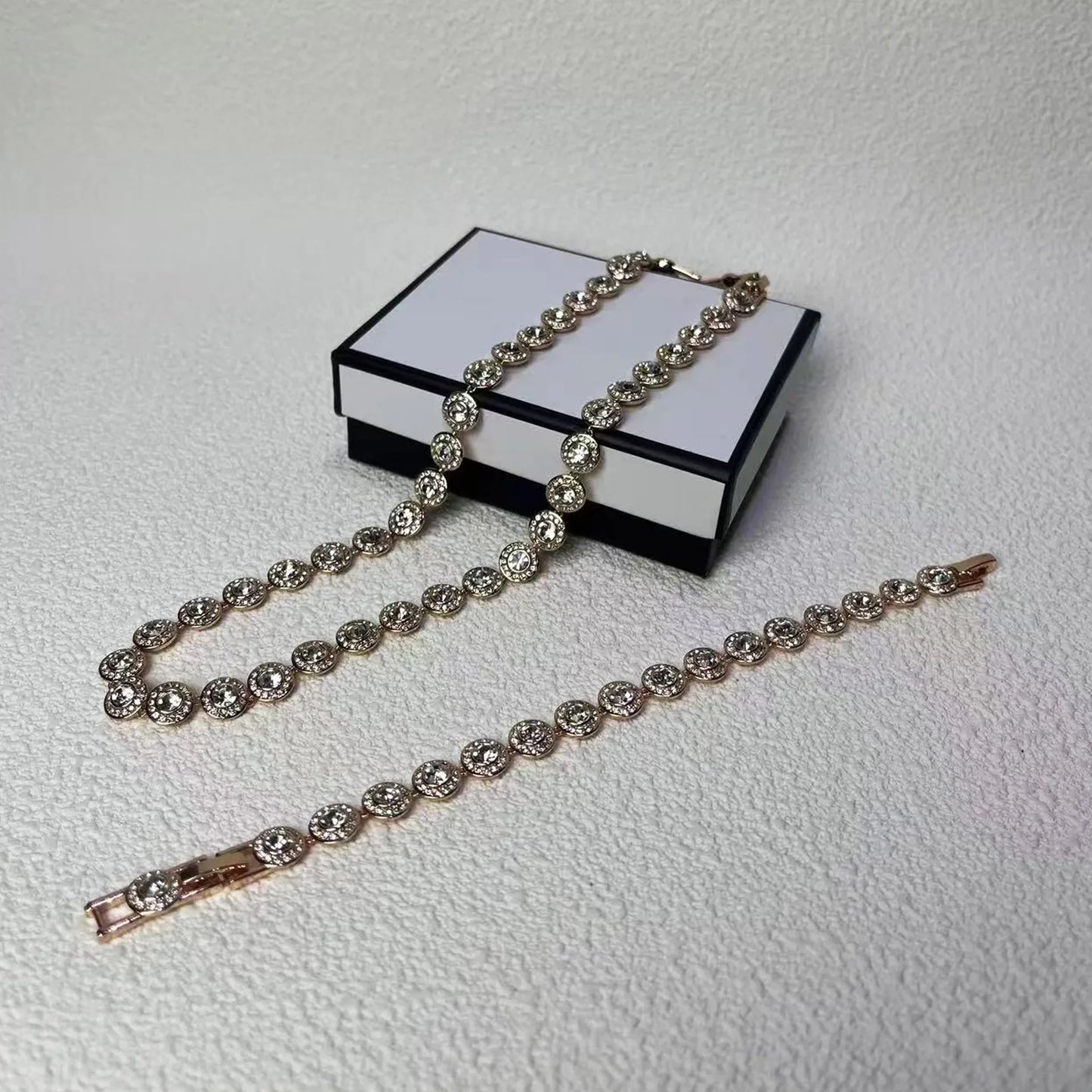 2025 New Original Round Water Drop Crystal High Jewelry Set Fashion Dazzling Women's Bracelet Earring Necklace Ring Wedding Gift