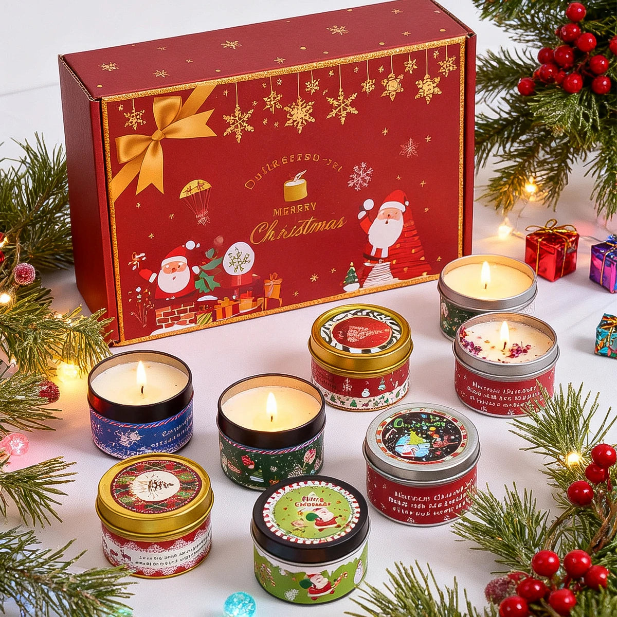 Christmas Scented Candle Set Gift Fragrance Candle Jar Smokeless Romantic Incense Aromatherapy Candle Stonedried Flower Soy Wax