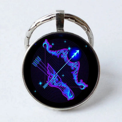 Zodiac Sign Key Chain Constellation Pendant Double Face Keyring Key Holder for Astrology Lovers
