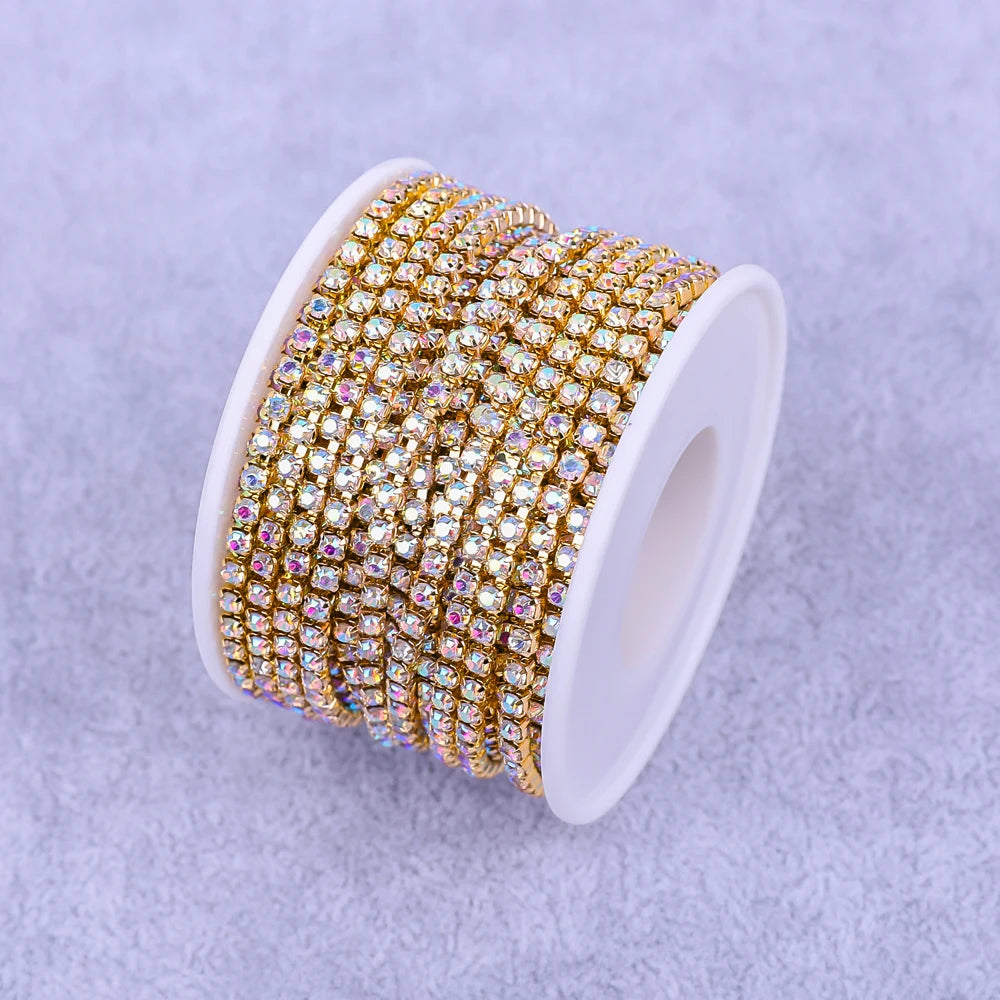 Crystal 10 Yard Rhinestones Trim Stone Cup Chain Gold Diamond Strass Decorative Applique Crystal Trimmings For Dresses