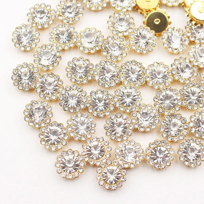 8mm-12mm Sunflower Sewing Claw Rhinestones Crystals Glass Beads Buttons Stones Sew On Rhinestone for Clothes Sewing Accessories