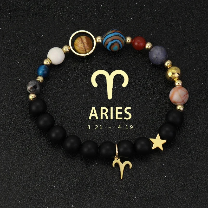 Bracelet 12 Zodiac Signs Virgo Taurus Cosmic Galaxies Eight Planets Constellation Bracelet Natural Stone Solar System Bracelet