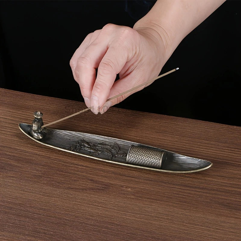 Creative Incense Holder Aromatherapy Ornament Incense Holder Boat Old Men Fishing Japanese Style Incense Stick Burner Home Decor