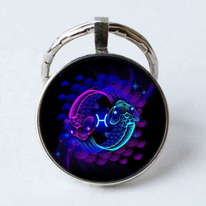 Zodiac Sign Key Chain Constellation Pendant Double Face Keyring Key Holder for Astrology Lovers
