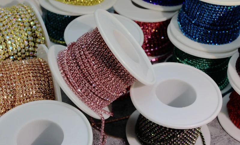 Rhinestones Chain Roll Tassel 1/10Yard Crystal Ribbon Strass Banding Sew On Gold Rhinestone Trim Strip Cup Chains For Needlework