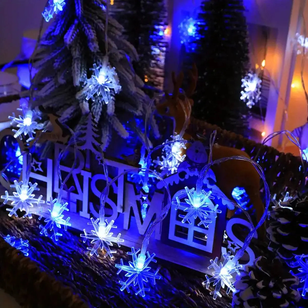 1pc LED Christmas Snowflake String Light Indoor & Outdoor Hanging Decorative Lighting Fairy Atmosphere Lamp For Garden Party