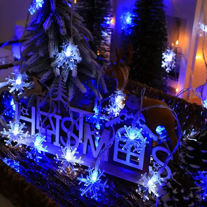 1pc LED Christmas Snowflake String Light Indoor & Outdoor Hanging Decorative Lighting Fairy Atmosphere Lamp For Garden Party
