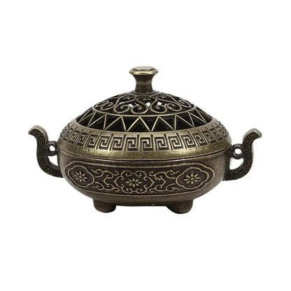 Exquisite Compact Incense Burner Three-Legged Stove Design Hollow Pattern Indoor Desktop Home Decorative Plate