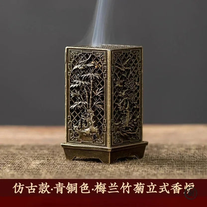 Square Vertical Incense Burner Small Xiangyun Alloy Incense Holder Indoor Aromatherapy Home Ornament Chinese Plum Inense Burners