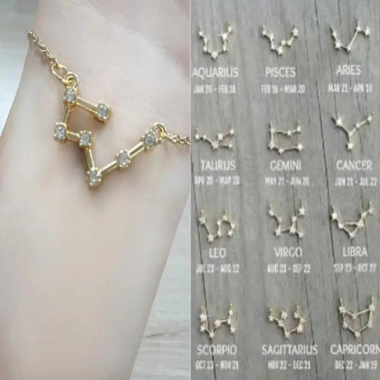 Cardboard Star Zodiac Sign 12 Constellation Bracelet Crystal Charm Gold Color Chain Bracelet for Women Birthday Jewelry Gifts