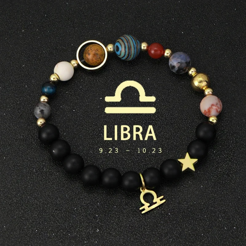 Bracelet 12 Zodiac Signs Virgo Taurus Cosmic Galaxies Eight Planets Constellation Bracelet Natural Stone Solar System Bracelet