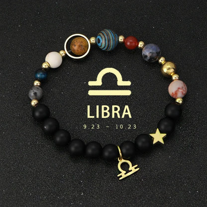 Bracelet 12 Zodiac Signs Virgo Taurus Cosmic Galaxies Eight Planets Constellation Bracelet Natural Stone Solar System Bracelet