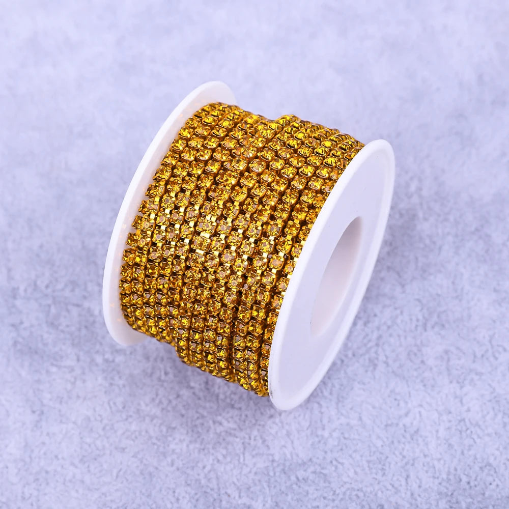 Crystal 10 Yard Rhinestones Trim Stone Cup Chain Gold Diamond Strass Decorative Applique Crystal Trimmings For Dresses