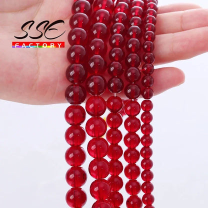 Garnet Glass Crystal Beads Wholesale Red Glass Round Loose Stone Beads For Jewelry Making DIY Bracelet Necklaces Accessories 15"