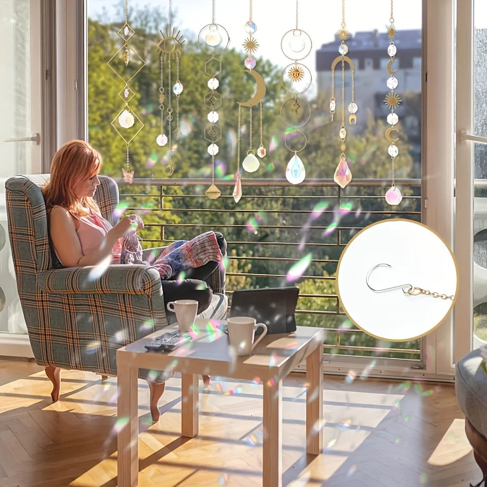 10 Pieces Lotus Colorful Crystal Suncatcher with Chain Pendant Ornaments Hanging Crystals Prism Rainbow Maker for Windows Indoor