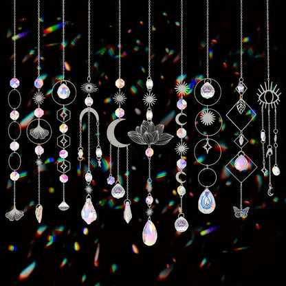 10 Pieces Lotus Colorful Crystal Suncatcher with Chain Pendant Ornaments Hanging Crystals Prism Rainbow Maker for Windows Indoor