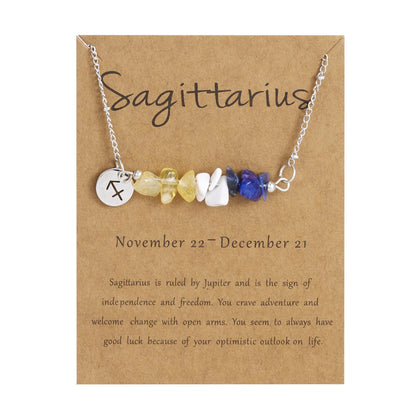 12 Zodiac Signs Constellation Charm Natural Crushed Stone Beaded Necklace for Men Women Couple Choker Virgo Leo Libra Jewelry