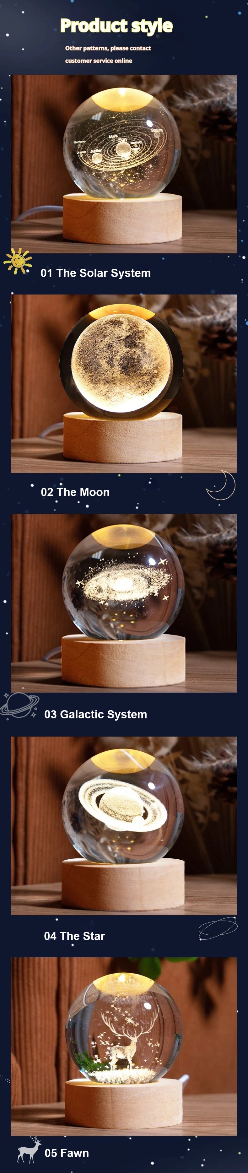 6cm 3D Crystal Ball Decoration 2024 Astronomy Solar System Planets Moon Astronaut LED Balls Home Snow Glass Globe Decorations