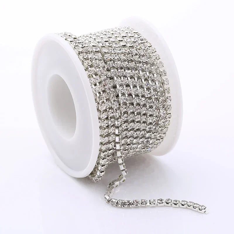 AAA Grade SS4.5-SS18(1.5mm-4.5mm) Clear Crystal AB Dense Rhinestone Cup Chain Sliver/Rose Gold Claw Strass Rhinestone Chain Trim