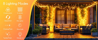 Dây Đèn Led Năng Lượng Mặt Trời Ngoài Trời Hình Pháo Hoa, Dây Đèn Đồng 8 Chế Độ Dùng Trang Trí Đám Cưới Cắm Trại Giáng Sinh