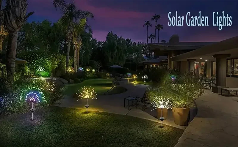 200LEDs Solar Fireworks Lights Outdoor Waterproof Solar Garden Lights 8 Lighting Modes With Remote Control Decorations Light