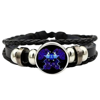 12 Zodiac Signs Constellation Charm Luminous Bracelet Men Women Fashion Multilayer Weave leather Bracelet &amp; Bangle Birthday Gift