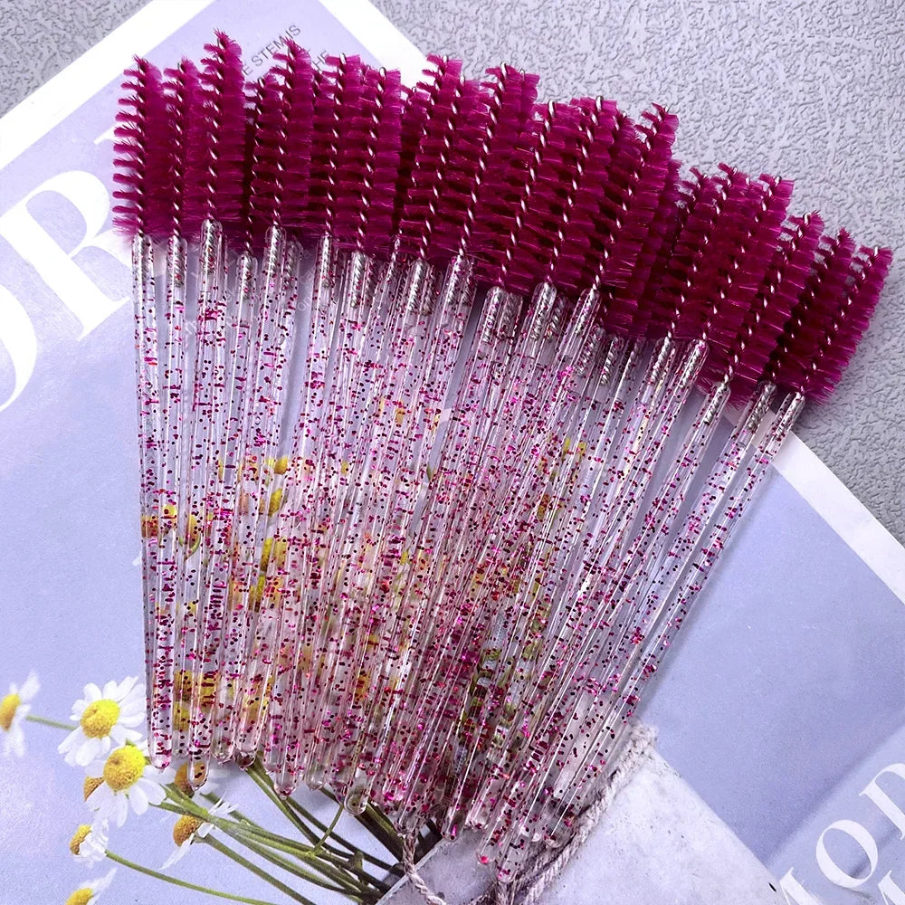 50Pcs Makeup Brushes Disposable Crystal Eyebrow Brush Diamond Handle Mascara Wand Applicator Eye Lashes Eyelash Extension Tools