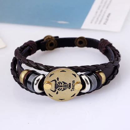 12 Horoscope Leather Bracelet for Women Man Vintage Retro Charm Male Bracelets Jewelry Gifts Pulseras Hombre Pulseras De Mujer