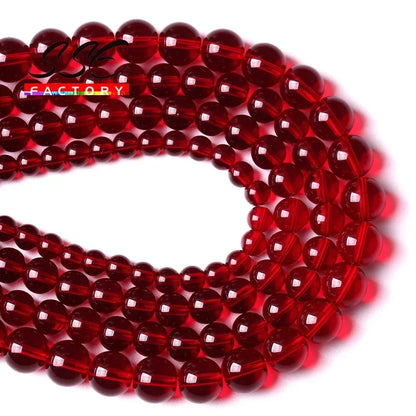 Garnet Glass Crystal Beads Wholesale Red Glass Round Loose Stone Beads For Jewelry Making DIY Bracelet Necklaces Accessories 15"