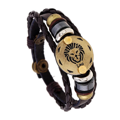 12 Horoscope Leather Bracelet for Women Man Vintage Retro Charm Male Bracelets Jewelry Gifts Pulseras Hombre Pulseras De Mujer
