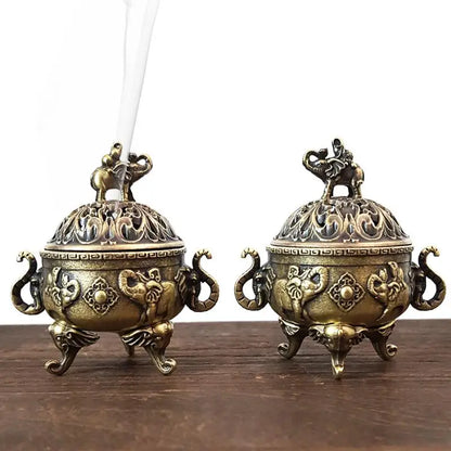 Brûleur d'Encens Éléphant Porte-Bonheur en Métal Brûleur d'Encens Lotus Bol Porte-Encens avec Poignée Yoga Méditation Décoration Maison Style Ancien