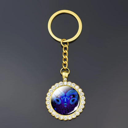 12 Constellation Keychain Fashion Double Side Cabochon Glass Ball Keychain Zodiac Signs Jewelry For Men For Women Birthday Gift