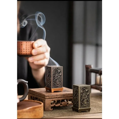 Square Vertical Incense Burner Small Xiangyun Alloy Incense Holder Indoor Aromatherapy Home Ornament Chinese Plum Inense Burners