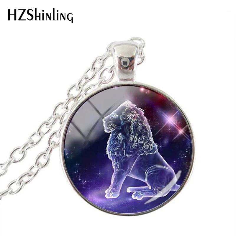 Fashion Purple Galaxy 12 Horoscope Scorpio Sagittarius Capricorn Aquarius Pendant Fashion Necklace Glass Dome Jewelry Gift