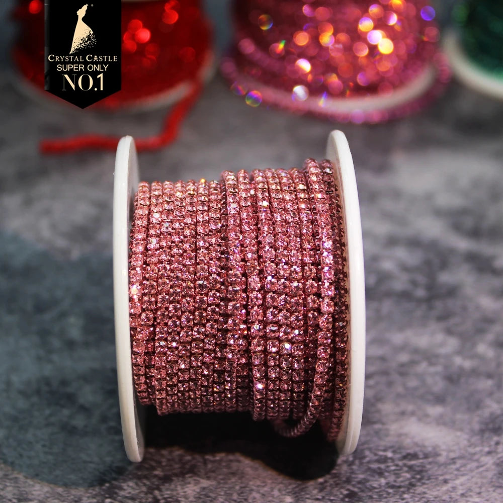 Rhinestones Chain Roll Tassel 1/10Yard Crystal Ribbon Strass Banding Sew On Gold Rhinestone Trim Strip Cup Chains For Needlework